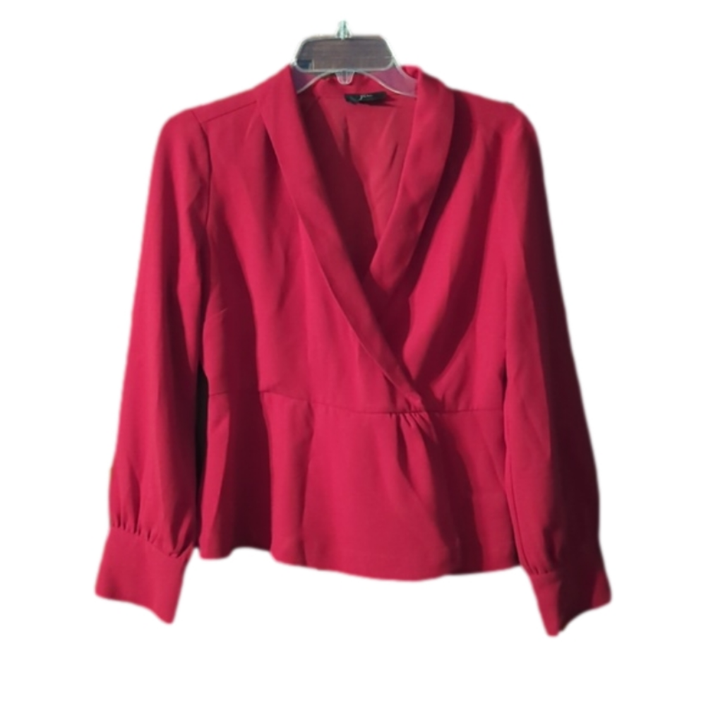 J Crew Women's Shirt Top Peplum Drapey Flowy Faux Wrap Red Christmas Holiday 8 - Picture 2 of 12